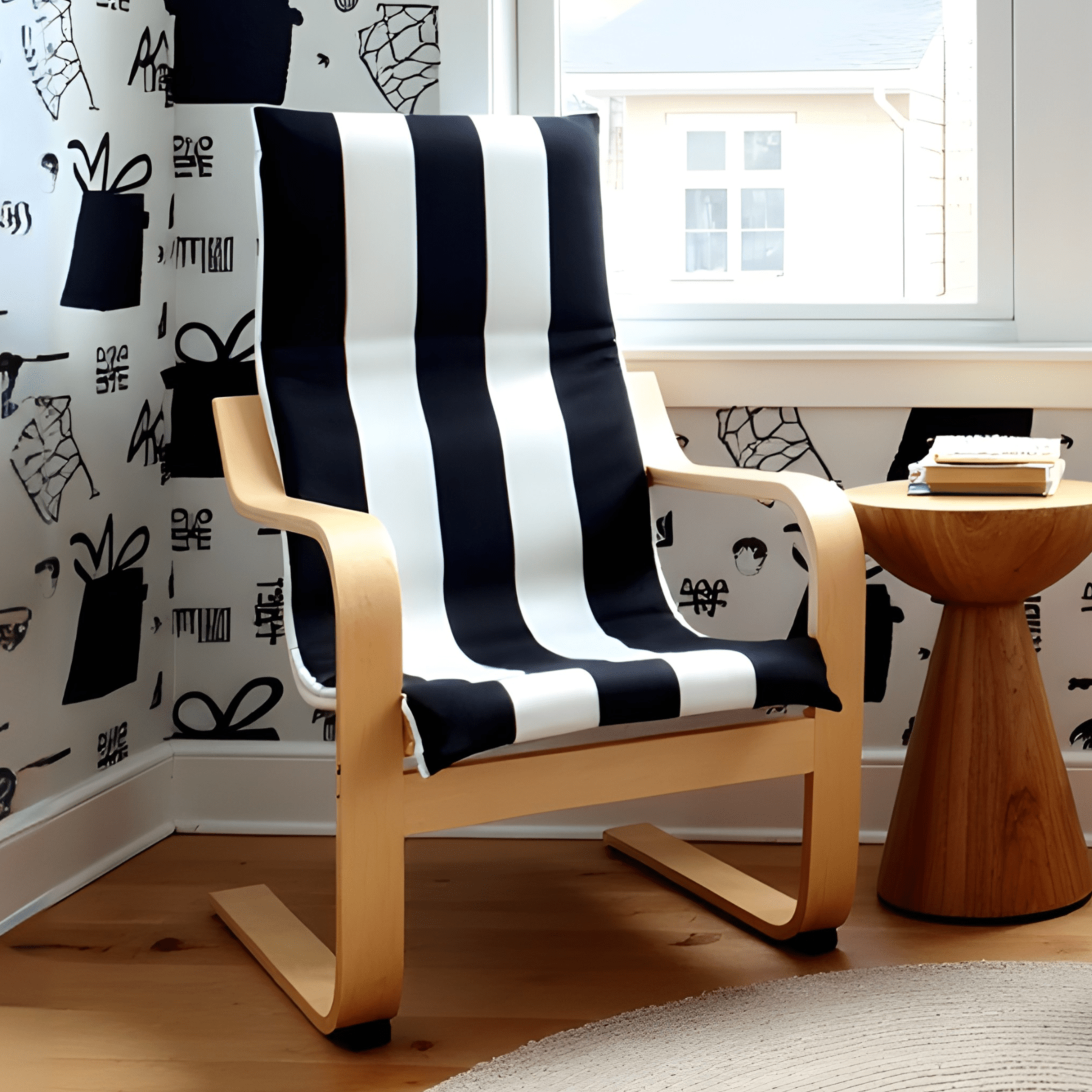 Rockin Cushions IKEA Kids Poang Black Stripe Cushion Cover, Compatible with IKEA Children's Poang